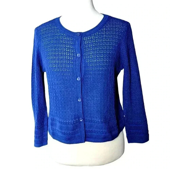 New Appleseed's Women's Small Navy Blue Loose Knit Cardigan Sweater 3/4 Sleeve - Picture 1 of 7